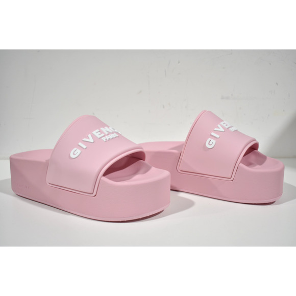 Givenchy Pink Platform Rubber White Logo Slide On Pool Sandal Flip Flop Flat 41 - Picture 4 of 11